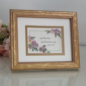 AND THE TWO SHALL BECOME ONE Eph 5:31 Framed Inspirational Print Scripture Gold